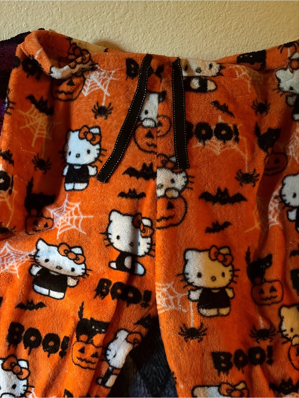 Hello Kitty Halloween Plush Lounge Pajama Pants - Orange & Black